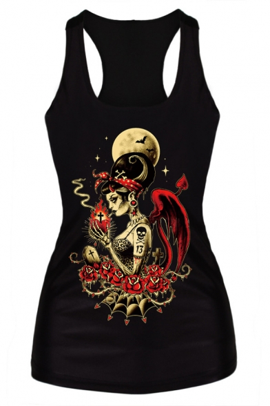 Hot Fashion Halloween Witch Printed Sleeveless T Shirt Vest Tank Tops