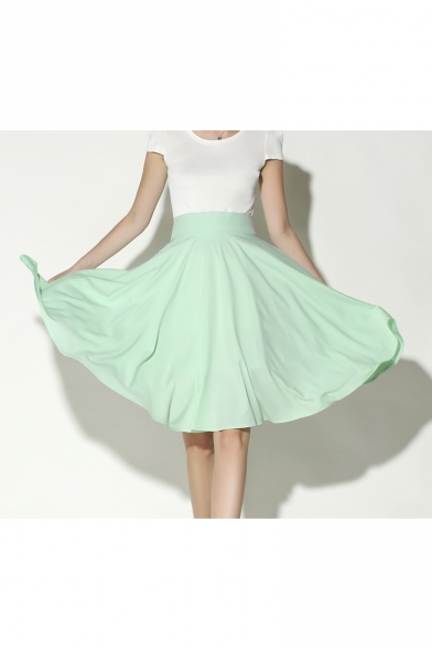 Women's Fashion High Rise Solid Color Midi A-Line Pleated Skirt