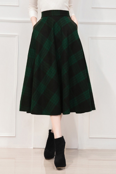 green tartan maxi skirt