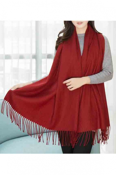Fashion Plain Tassel Hem Women's Wool Scarf