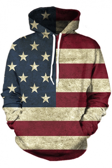 Unisex Fashion USA American Flag Print Slim Pullover Hoodie Sweatshirt