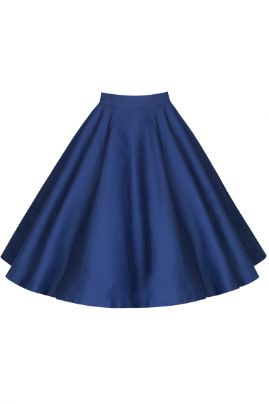 Women's Fashion High Waist Solid Color A-Line Pleated Midi Skirt ...