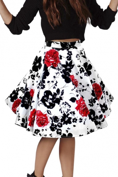 Women's Knee Length Flare Floral A Line Full Circle Skirt Patterns