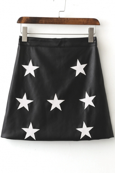 Women's Five Pointed Star Print PU A-Line Mini Skirt