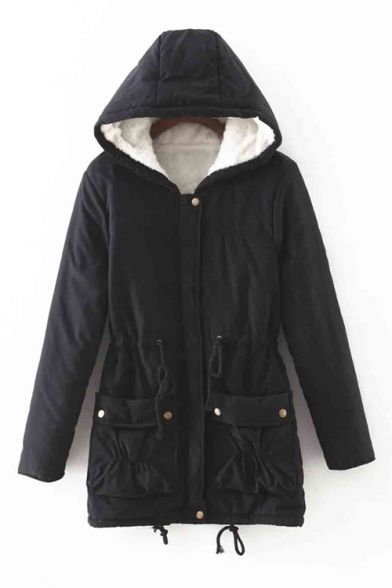 Women's Winter Hooded Zip Placket Warm Cotton Coat
