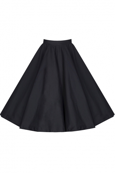 Women's Fashion High Waist Solid Color A-Line Pleated Midi Skirt