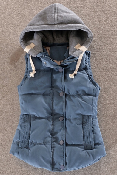 Women's Quilted Padded Sleeveless Active Hooded Vest Coat