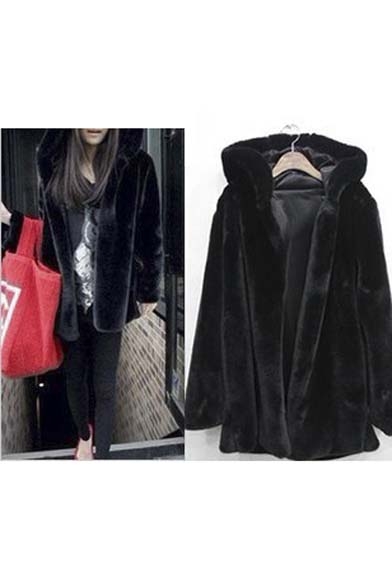 Faux Fur Women's Hooded Open Front Long Sleeve Winter's Coat