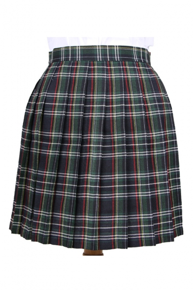 Women's High Rise Oversize Plaid Print Classic Mini A-Line Pleated Skirt