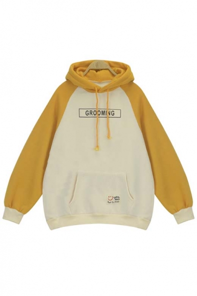 Long Sleeve Letter Print Color Block Women's Pullover Hoodie