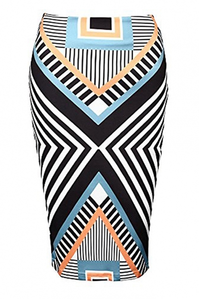 Women Geometric Print Midi Pencil Skirt for Office Wear