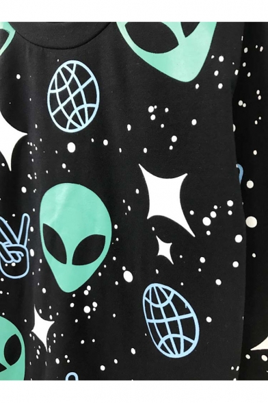 Fashion Alien Print Long Sleeve Round Neck Oversize Sweatshirt