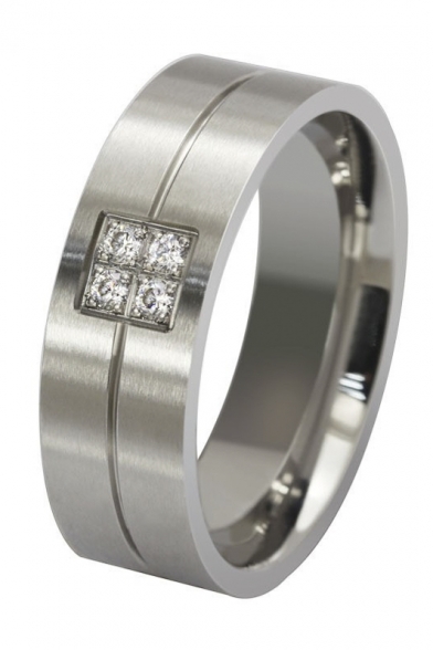 Unisex Crystal Insert Plain Titanium Steel Ring