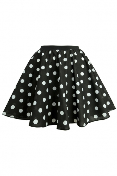 Women's High Waist Pleated Polka Dot Print A-Line Mini Skirt