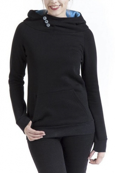 Women's Solid Color Long Sleeve Pullover Hoodie