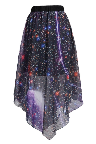 Pleated Chiffon Galaxy Cosmic Digital Printed Skirts