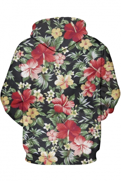 Unisex Simulation Floral Printing Pocket Hooded Sweatshirt
