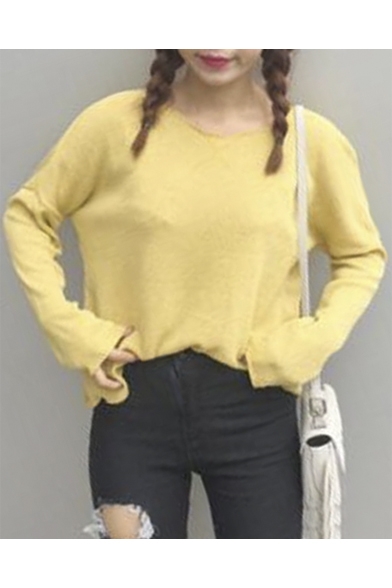 Women's Loose Casual Solid Color Long Sleeve Round Neck Sweater