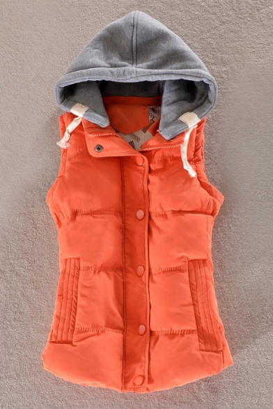 Women's Quilted Padded Sleeveless Active Hooded Vest Coat