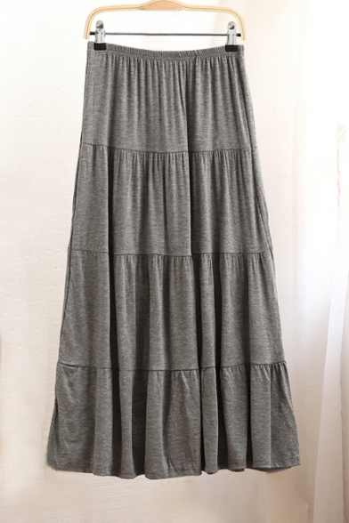 Women's Modal Fashion High Rise Solid Color Pleated Maxi Beach Skirt