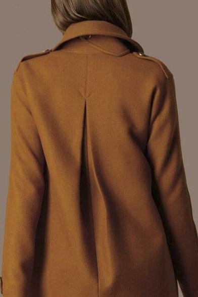 Chic Notched Lapel Double Breasted Long Sleeve Plain Tunic Coat