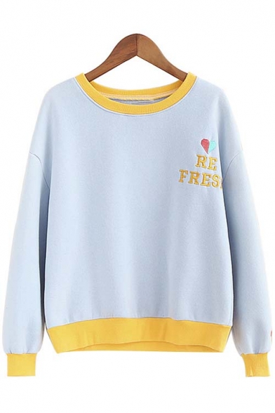 Round Neck Long Sleeve Color Block Letter Print Basic Sweatshirt
