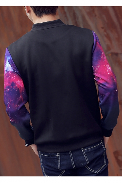 Galaxy Print Fashion Long Sleeve Zip Placket Baseball Jacket