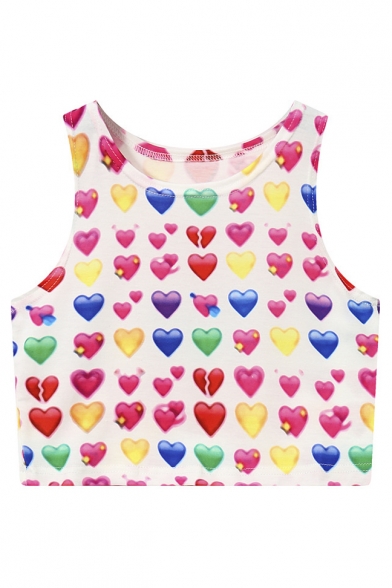 Lovely Heart Printed Color Block Sleeveless Cropped Tank