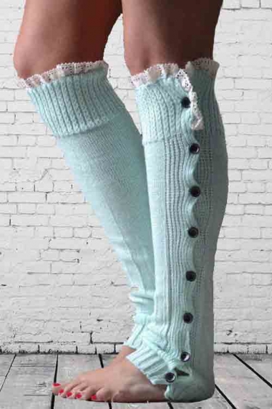 New Design Lace Trim Buttons Down Women's Knitted Stockings