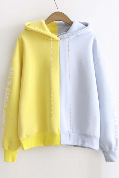 Women's Color Block Letter Print Long Sleeve Basic Casual Hoodie