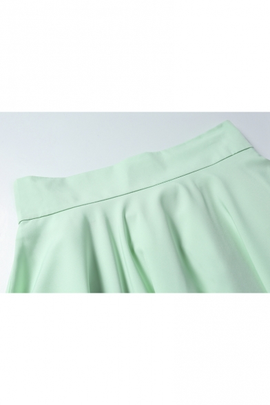Women's Fashion High Rise Solid Color Midi A-Line Pleated Skirt