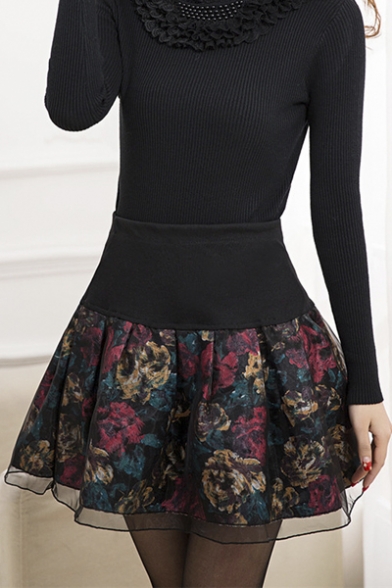 Women's Stretch High Waist Pleated Lace Tulle Casual Skirt