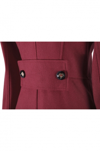 Fashion Notched Lapel Single Button Long Sleeve Plain Maxi Coat