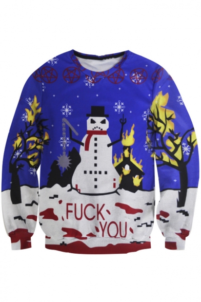 Unisex Funny Print Ugly Christmas Snowman Pullover Sweatshirt