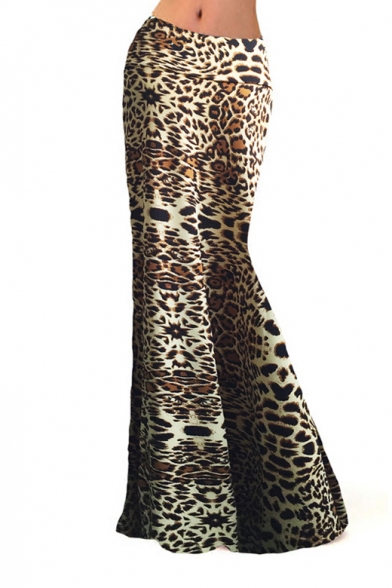 Women's High Rise Fashion Leopard Print Full Length Maxi Skirt