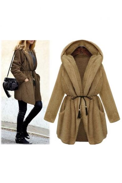 Womens Fluffy Faux Fur Winter Warm Hooded Coat Jacket Outerwear