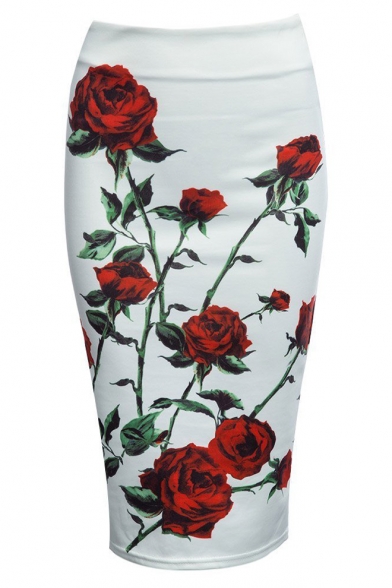 Women Floral Print Midi Pencil Skirt for Office Wear