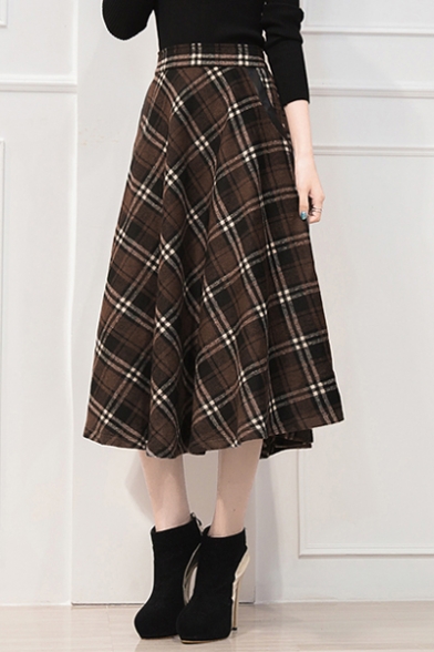 Women's Classic Plaid Print High Rise Winter's A-Line Maxi Skirt ...