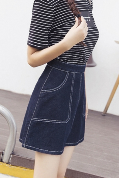 Women's Fashion High Rise Denim Skirt A-Line Mini Skirt - Beautifulhalo.com