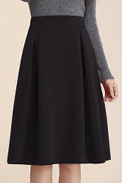 Women's High Rise Plain A-Line Midi Skirt
