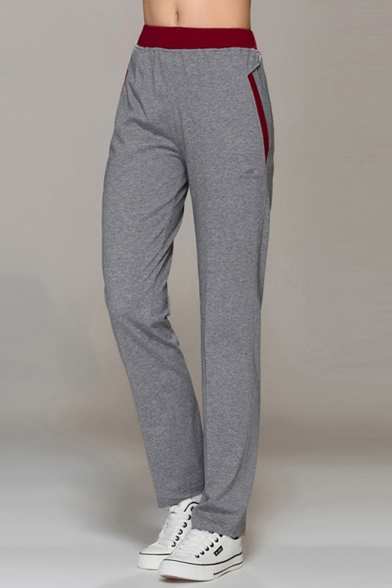 Comfy Contrast Elastic Waist Straight Sport Pants