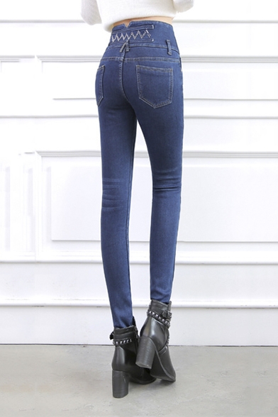 Women's High Waist Jeans Elastic Basic Winter's Warm Pants