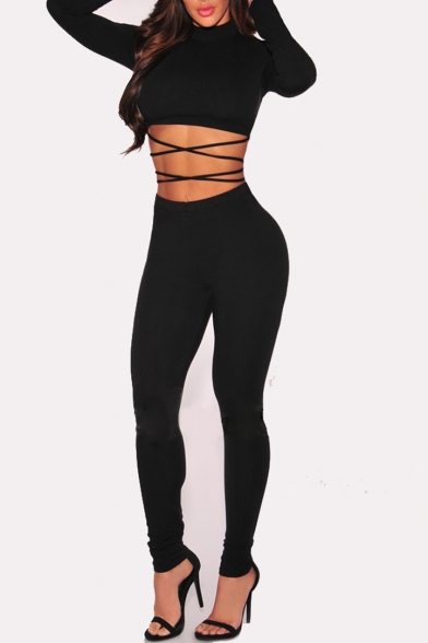 Women's Sexy Tops and Long Pants Two-piece Set Bandage Club Jumpsuits