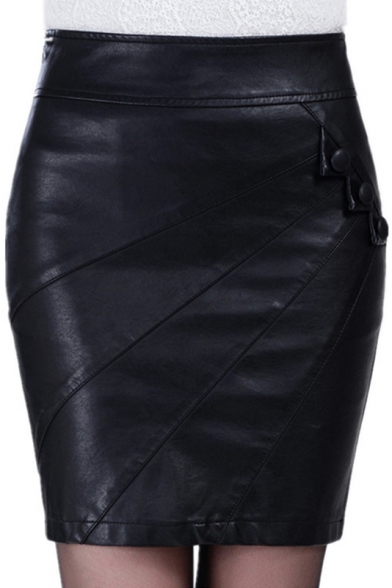 Sexy Fashion Plain Zip Side Leather Mini Bodycon Skirt