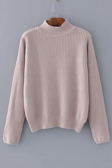 Vertical Striped Half High Neck Dropped Long Sleeve Plain Pullover ...