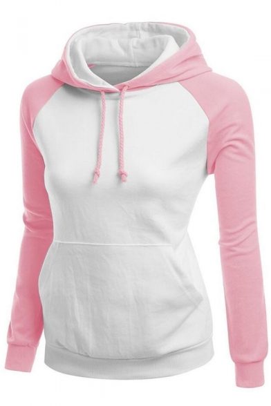 Women's Fashion Long Sleeve Color Block Hoodie with Pockets