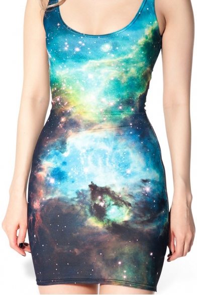 Brilliant Galaxy Print U Back Tank Dress