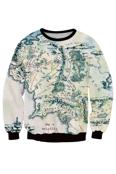 Popular Map 3D Printed Contrast Trim Pullover Sweatshirt