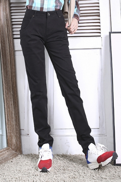 Women's Cotton Straight Casual Full Length Zip Fly Pants