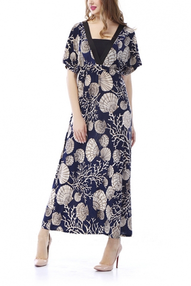 Women's Scallop Printed Summer Maxi Dress